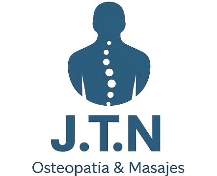 Logotipo de J.T.N. Osteopatía & Masajes, que representa servicios de terapia manual y bienestar físico, con un diseño que incluye la silueta de un cuerpo humano y elementos relacionados con la osteopatía.