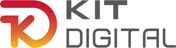 Logo de Kit Digital, un programa para impulsar la transformación digital de pequeñas y medianas empresas en España, con un diseño moderno que combina colores rojo, naranja y gris.